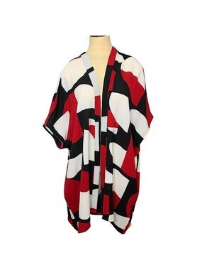 Compli K  Kimono Cardigan Oversize Lagenlook Abstract Print Black Red White Sz S